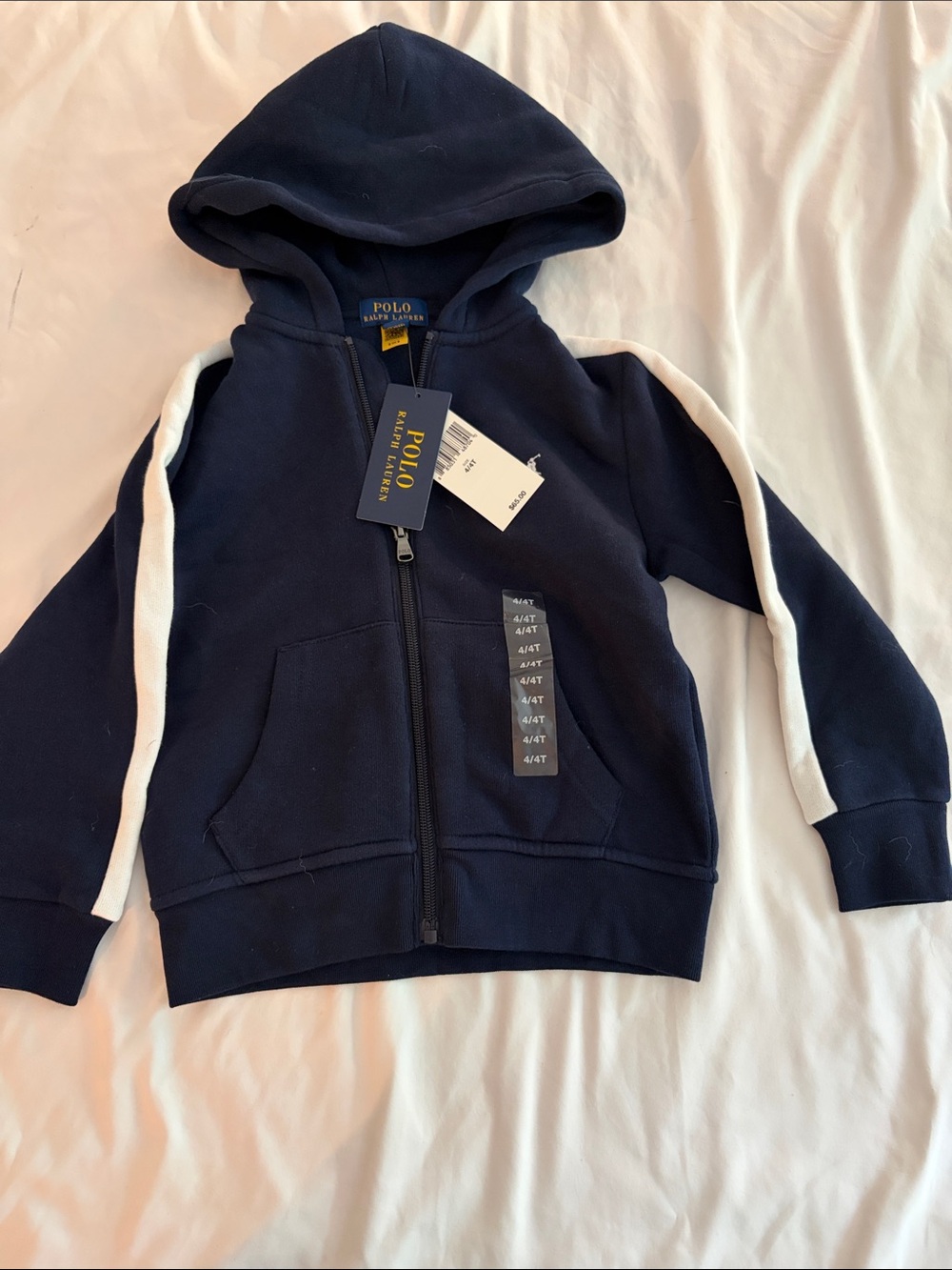 Polo by Ralph Lauren Navy Zip Hoodie with White Sleeve Stripes - Kids